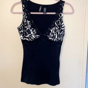 Bisou Bisou Animal Print Black Lace Tank Top